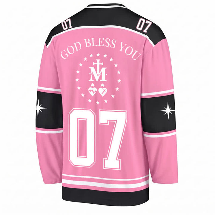 Christianartworkshop Dio ti benedica Maglia da hockey a maniche lunghe con croce rosa - image 2