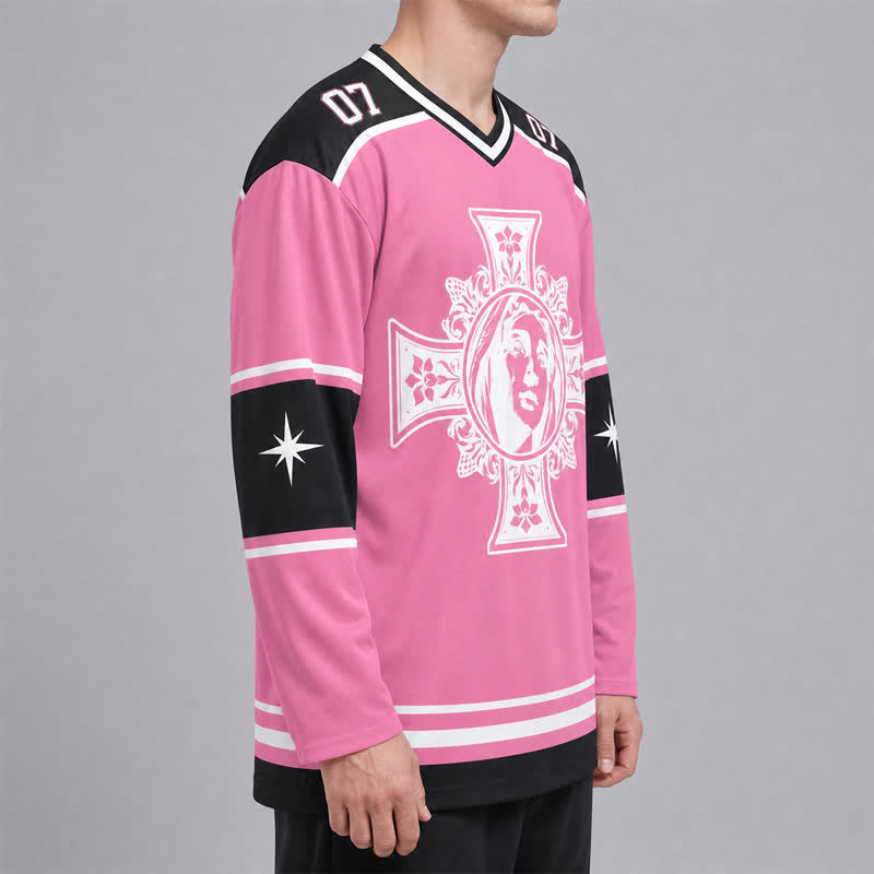 Christianartworkshop Dio ti benedica Maglia da hockey a maniche lunghe con croce rosa - image 5