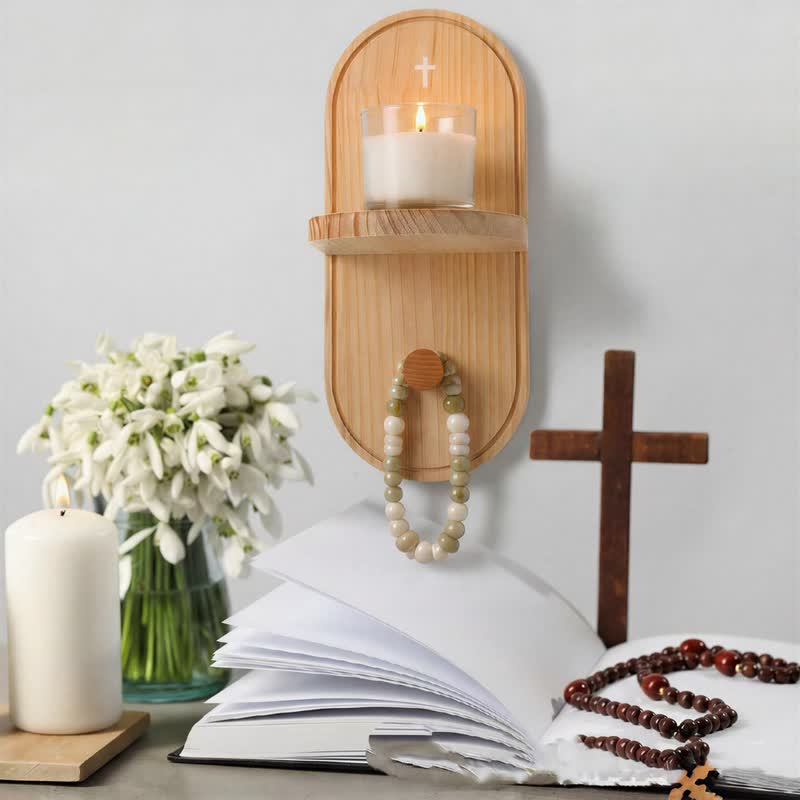 Christianartworkshop Mensola in legno per altare di preghiera con croce stampata: portatrice di una benedizione sacra senza tempo. - image 3
