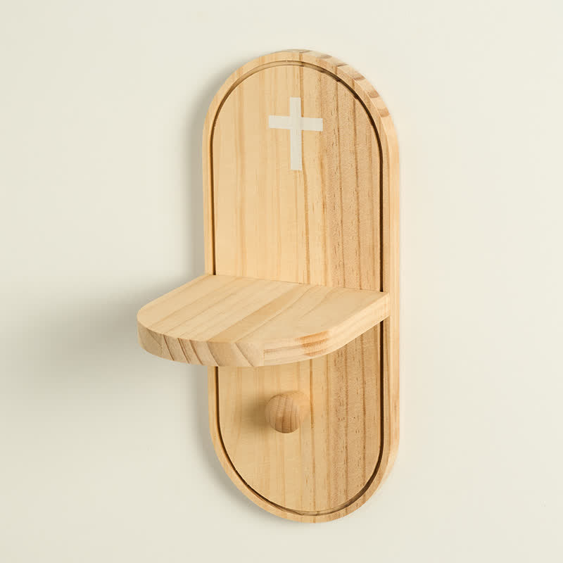 Christianartworkshop Mensola in legno per altare di preghiera con croce stampata: portatrice di una benedizione sacra senza tempo. - image 1