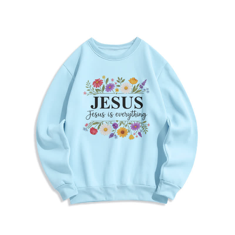 Christianartworkshop Felpa girocollo con grafica floreale "Jesus Is Everything" - Blu - 2XL - image 0