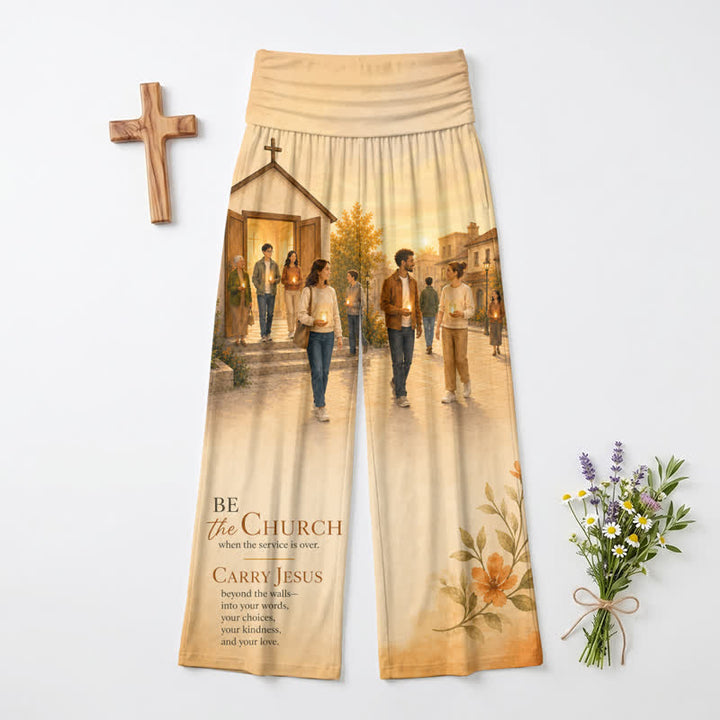 Christianartworkshop Pantaloni da donna a gamba larga con stampa paesaggistica Be The Church - US22,UK/AU26,EU54 - image 0