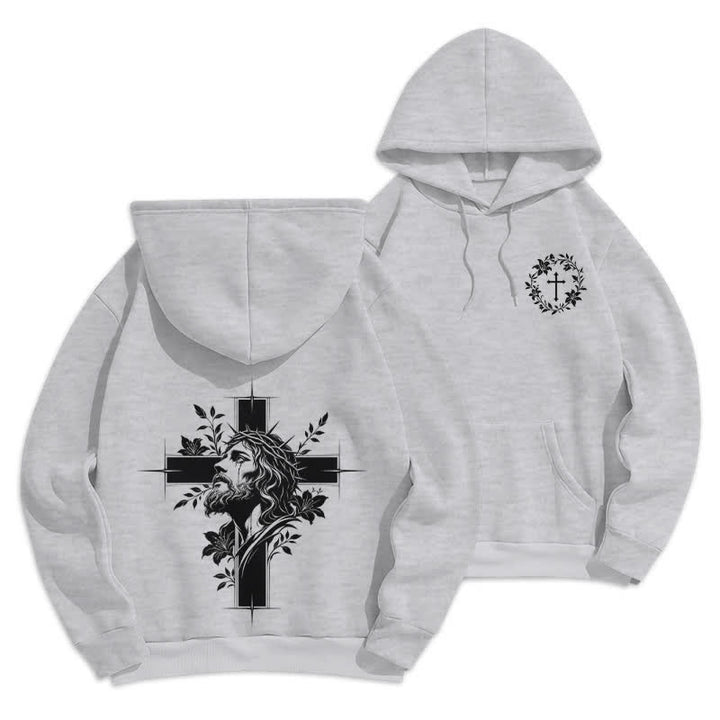 Christianartworkshop Felpa con cappuccio foderata in pile con grafica a corona incrociata sul retro - Grigio - 2XL - image 9
