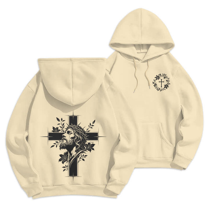 Christianartworkshop Felpa con cappuccio foderata in pile con grafica a corona incrociata sul retro - Beige - 2XL - image 12