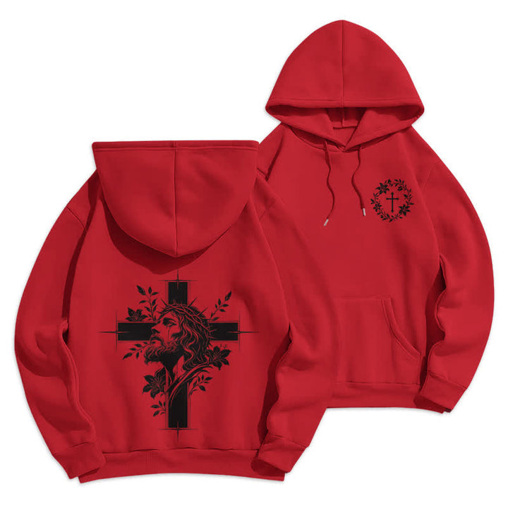 Christianartworkshop Felpa con cappuccio foderata in pile con grafica a corona incrociata sul retro - Rosso - 2XL - image 15