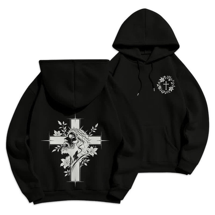 Christianartworkshop Felpa con cappuccio foderata in pile con grafica a corona incrociata sul retro - Nero - 2XL - image 0
