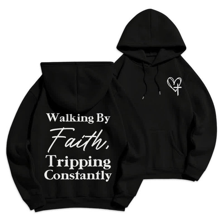 Christianartworkshop Felpa con cappuccio oversize in pile Walking By Faith - Nero - 2XL - image 0