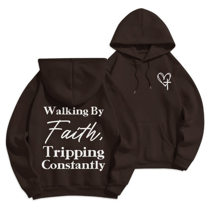 Christianartworkshop Felpa con cappuccio oversize in pile Walking By Faith - Marrone - 2XL - image 3