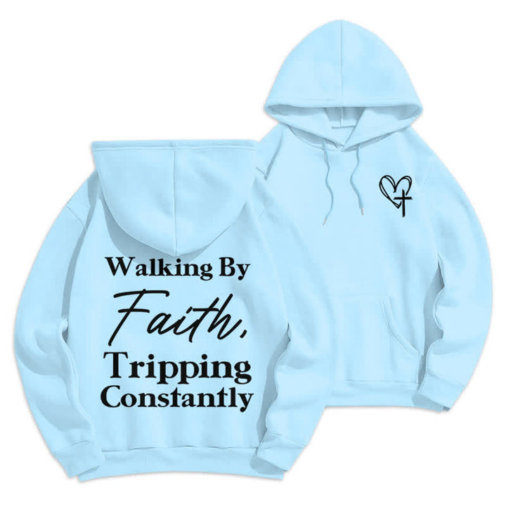 Christianartworkshop Felpa con cappuccio oversize in pile Walking By Faith - Blu - 2XL - image 21