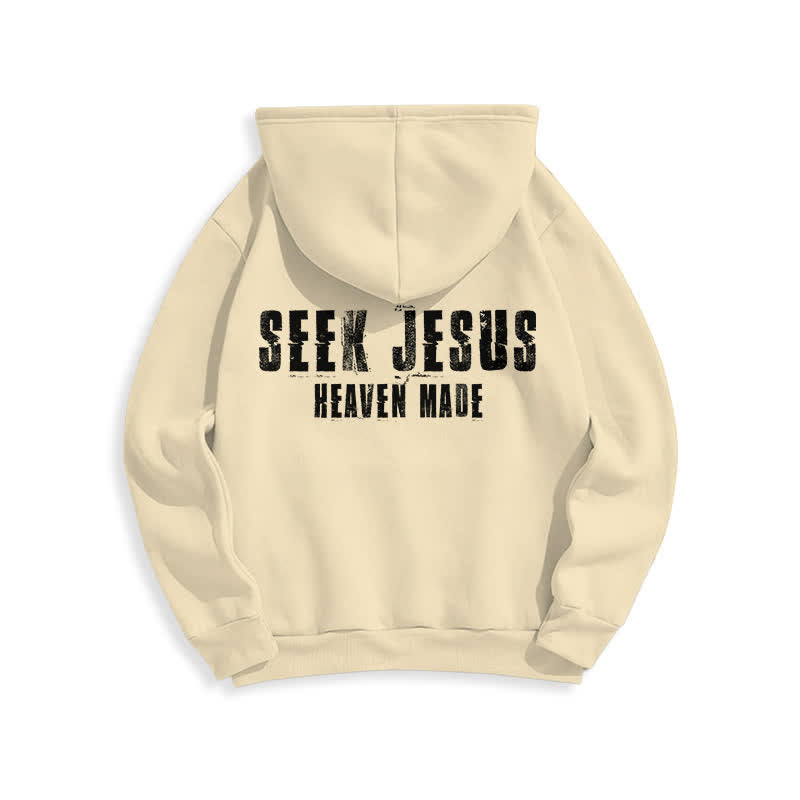 Christianartworkshop Felpa con cappuccio foderata in pile con stampa effetto invecchiato "Seek Jesus" sul retro. - image 13