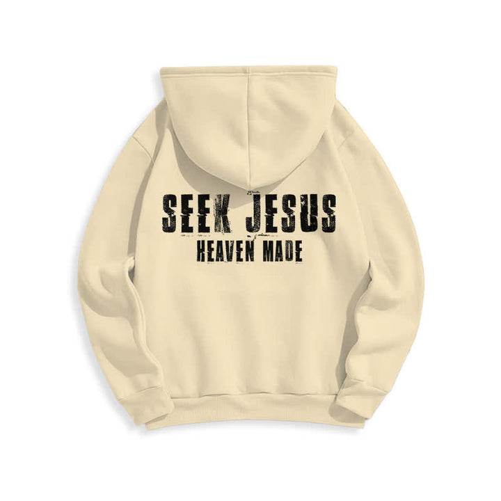 Christianartworkshop Felpa con cappuccio foderata in pile con stampa effetto invecchiato "Seek Jesus" sul retro. - image 13