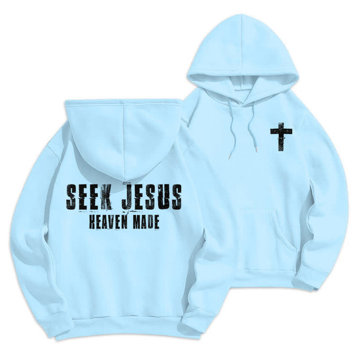 Christianartworkshop Felpa con cappuccio foderata in pile con stampa effetto invecchiato "Seek Jesus" sul retro. - Blu - 2XL - image 18