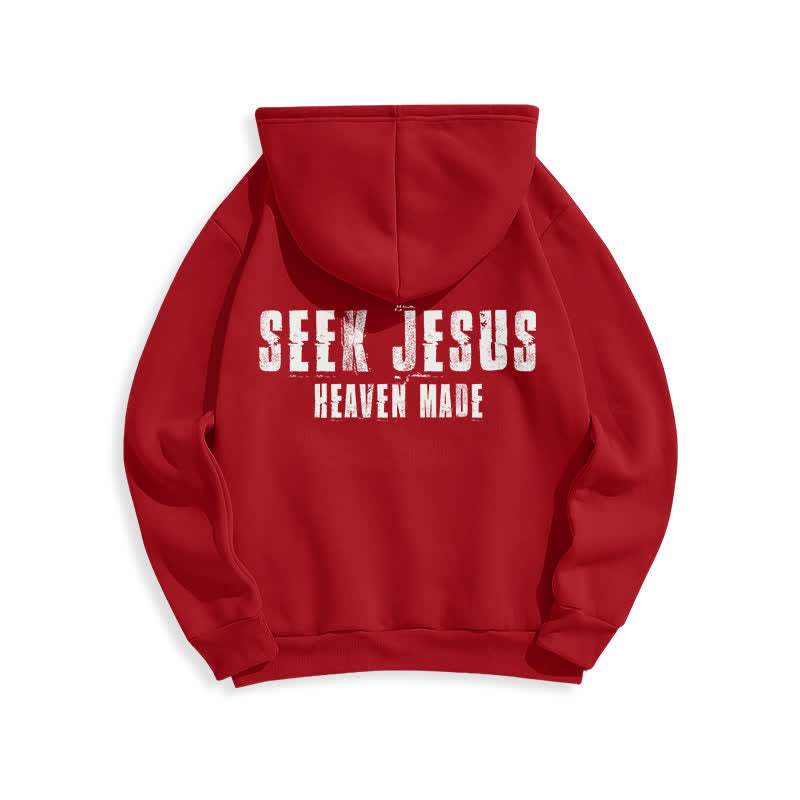Christianartworkshop Felpa con cappuccio foderata in pile con stampa effetto invecchiato "Seek Jesus" sul retro. - image 22