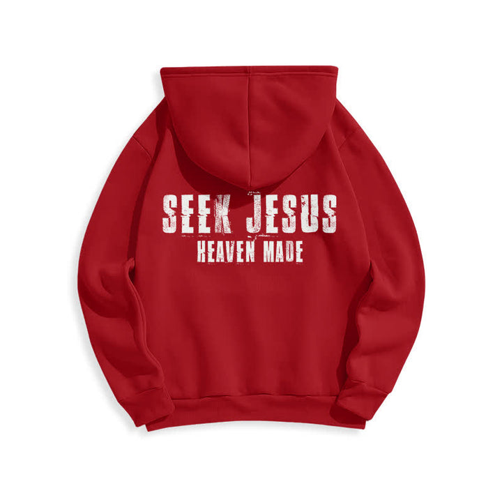 Christianartworkshop Felpa con cappuccio foderata in pile con stampa effetto invecchiato "Seek Jesus" sul retro. - image 22