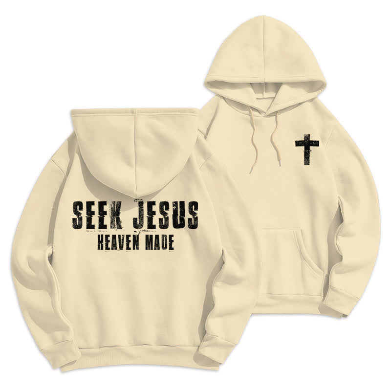 Christianartworkshop Felpa con cappuccio foderata in pile con stampa effetto invecchiato "Seek Jesus" sul retro. - Beige - 2XL - image 12
