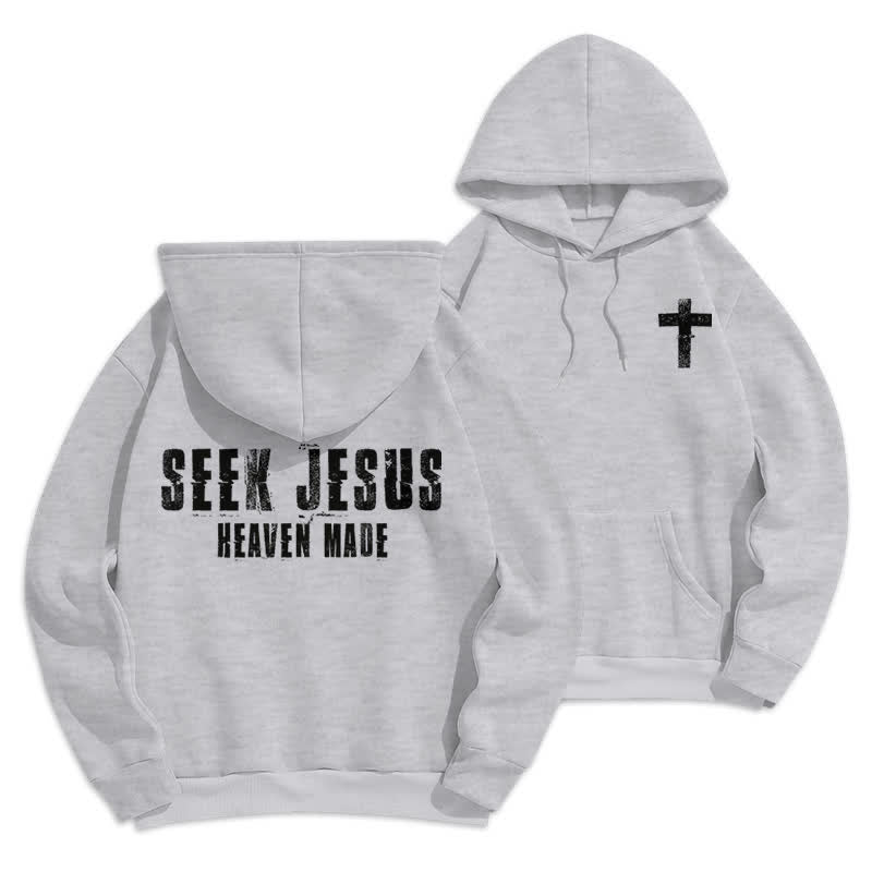 Christianartworkshop Felpa con cappuccio foderata in pile con stampa effetto invecchiato "Seek Jesus" sul retro. - Grigio - 2XL - image 0