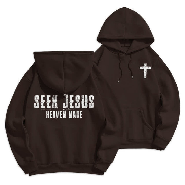Christianartworkshop Felpa con cappuccio foderata in pile con stampa effetto invecchiato "Seek Jesus" sul retro. - Marrone - 2XL - image 15