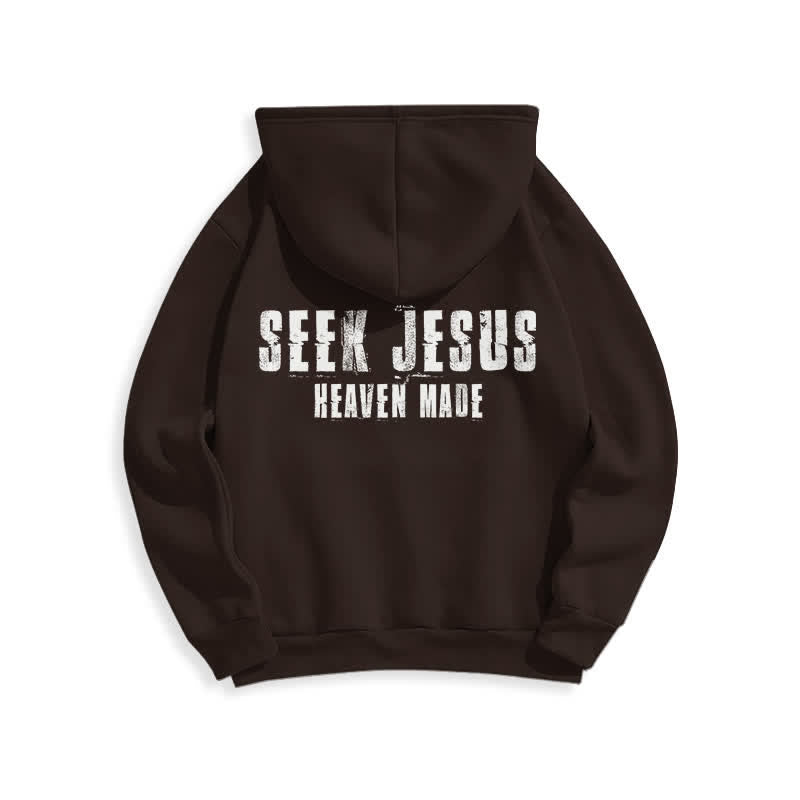 Christianartworkshop Felpa con cappuccio foderata in pile con stampa effetto invecchiato "Seek Jesus" sul retro. - image 16