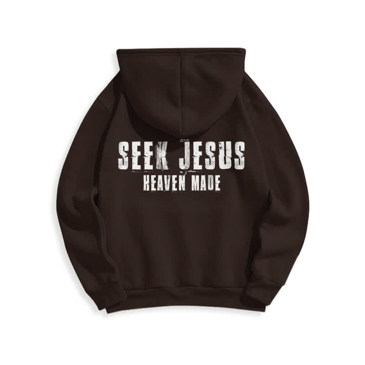 Christianartworkshop Felpa con cappuccio foderata in pile con stampa effetto invecchiato "Seek Jesus" sul retro. - image 16