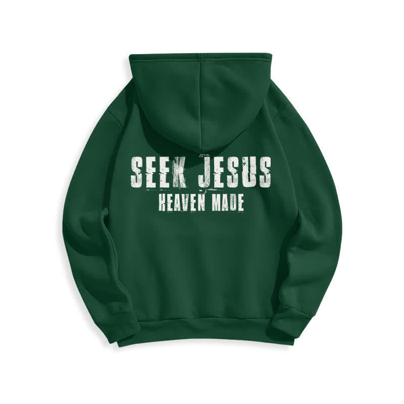 Christianartworkshop Felpa con cappuccio foderata in pile con stampa effetto invecchiato "Seek Jesus" sul retro. - image 7