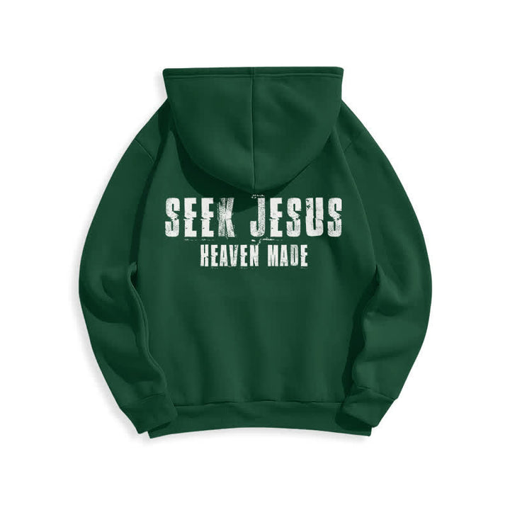 Christianartworkshop Felpa con cappuccio foderata in pile con stampa effetto invecchiato "Seek Jesus" sul retro. - image 7