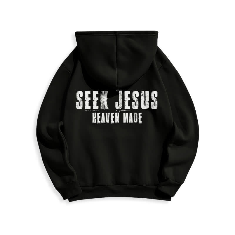 Christianartworkshop Felpa con cappuccio foderata in pile con stampa effetto invecchiato "Seek Jesus" sul retro. - image 10