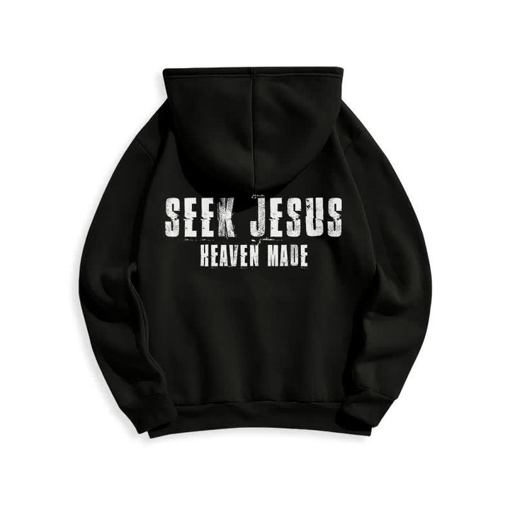 Christianartworkshop Felpa con cappuccio foderata in pile con stampa effetto invecchiato "Seek Jesus" sul retro. - image 10