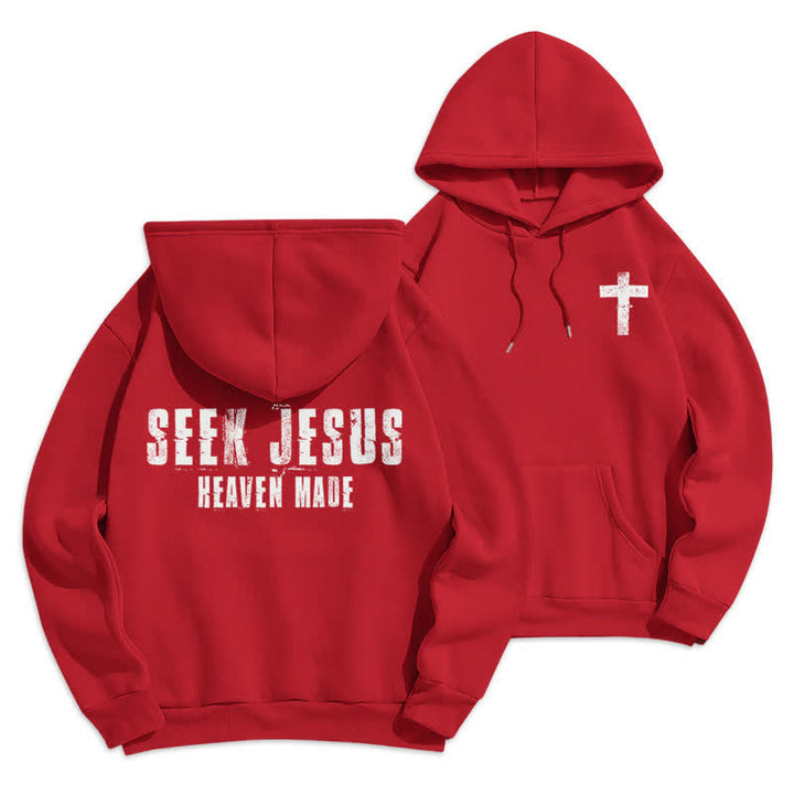 Christianartworkshop Felpa con cappuccio foderata in pile con stampa effetto invecchiato "Seek Jesus" sul retro. - Rosso - 2XL - image 21