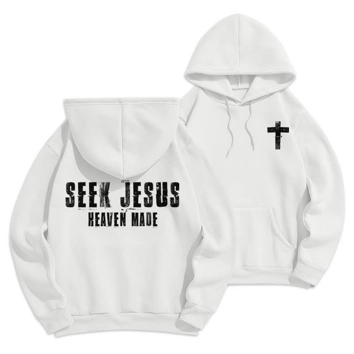 Christianartworkshop Felpa con cappuccio foderata in pile con stampa effetto invecchiato "Seek Jesus" sul retro. - Bianco - 2XL - image 3