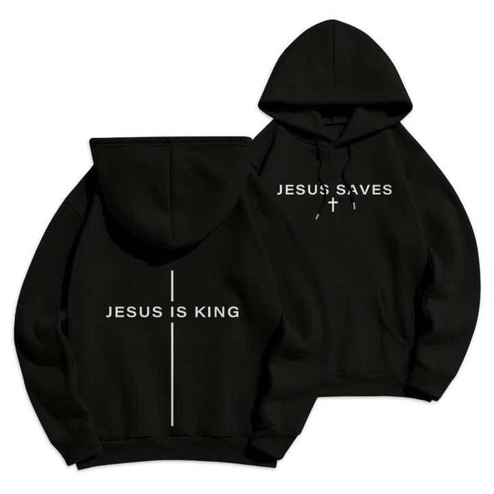 Christianartworkshop Felpa con cappuccio foderata in pile stile streetwear Jesus Is King - Nero - 2XL - image 9