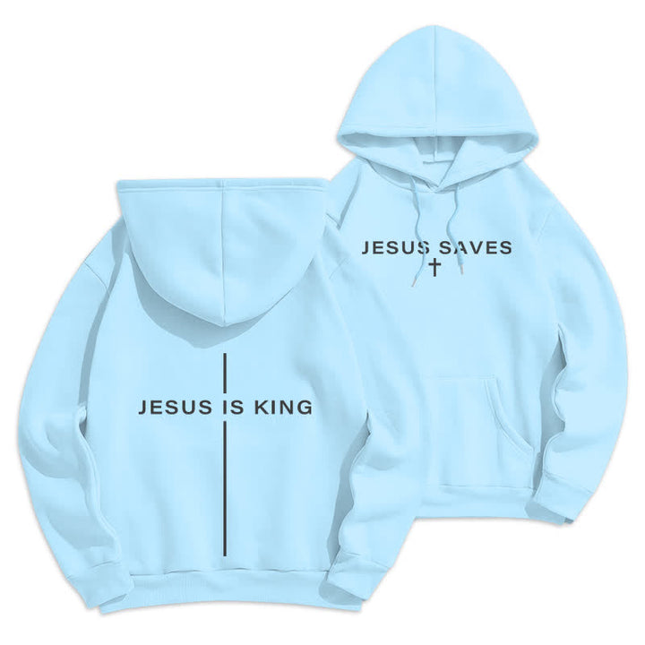 Christianartworkshop Felpa con cappuccio foderata in pile stile streetwear Jesus Is King - Blu - 2XL - image 15