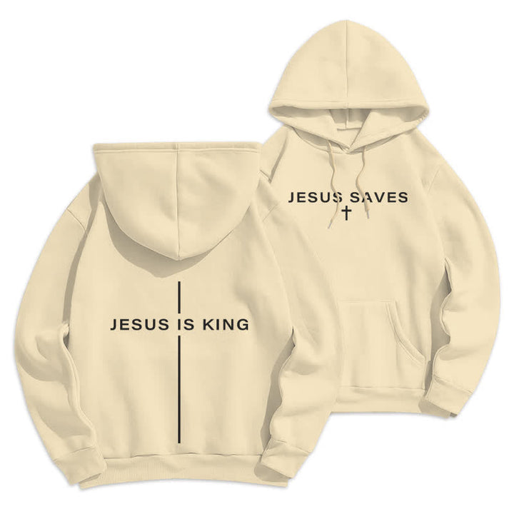 Christianartworkshop Felpa con cappuccio foderata in pile stile streetwear Jesus Is King - Beige - 2XL - image 6