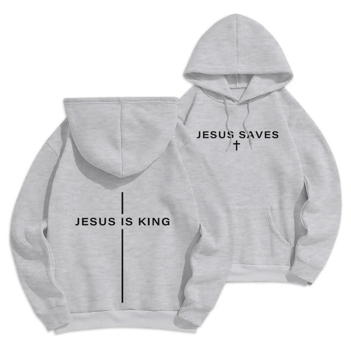 Christianartworkshop Felpa con cappuccio foderata in pile stile streetwear Jesus Is King - Grigio - 2XL - image 0