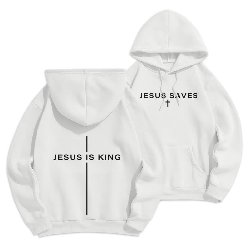 Christianartworkshop Felpa con cappuccio foderata in pile stile streetwear Jesus Is King - Bianco - 2XL - image 3