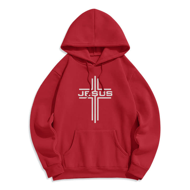 Christianartworkshop Felpa con cappuccio streetwear foderata in pile con croce di Gesù - Rosso - 2XL - image 6