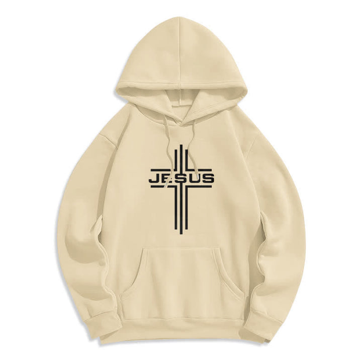 Christianartworkshop Felpa con cappuccio streetwear foderata in pile con croce di Gesù - Beige - 2XL - image 5