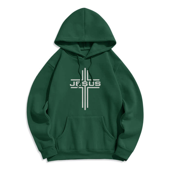 Christianartworkshop Felpa con cappuccio streetwear foderata in pile con croce di Gesù - Verde - 2XL - image 7
