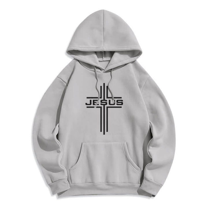 Christianartworkshop Felpa con cappuccio streetwear foderata in pile con croce di Gesù - Grigio - 2XL - image 3