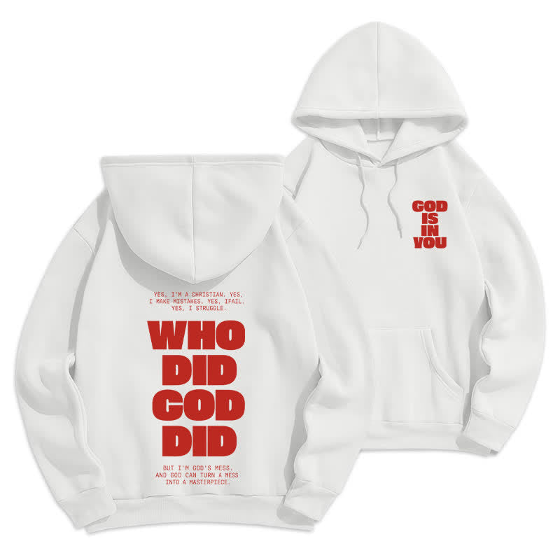 Christianartworkshop Dio è in te Felpa con cappuccio rossa stile streetwear - Bianco - 2XL - image 3