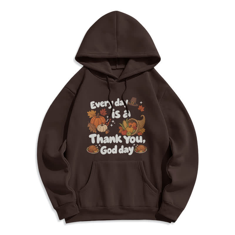 Christianartworkshop Felpa con cappuccio in pile con grafica "Thank You God Harvest" - Marrone - 2XL - image 2