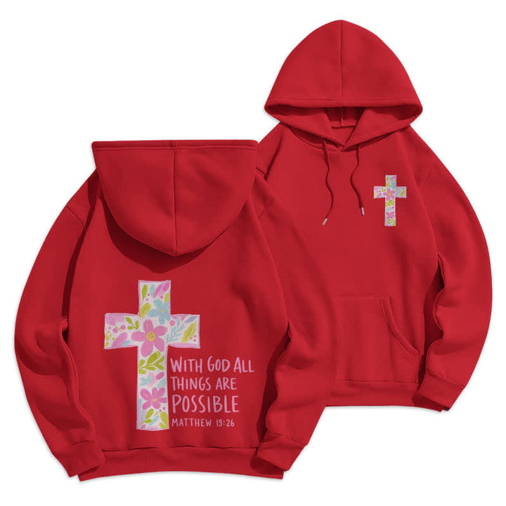 Christianartworkshop Con Dio tutto è possibile. Felpa con cappuccio con croce floreale. - Rosso - 2XL - image 21