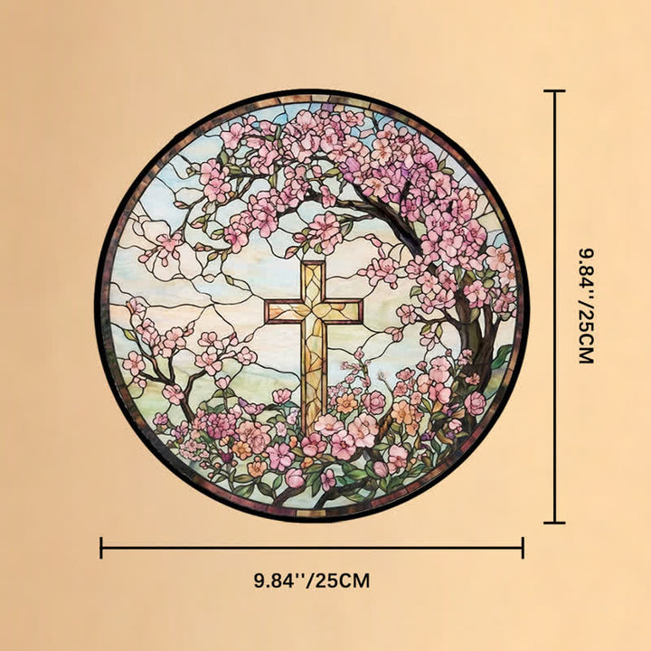 Christianartworkshop Croce da giardino floreale in vetro, acchiappasole: emblema di radiose benedizioni celesti. - 9,84''*9,84''*0,14''/25*25*0,35 cm - image 9