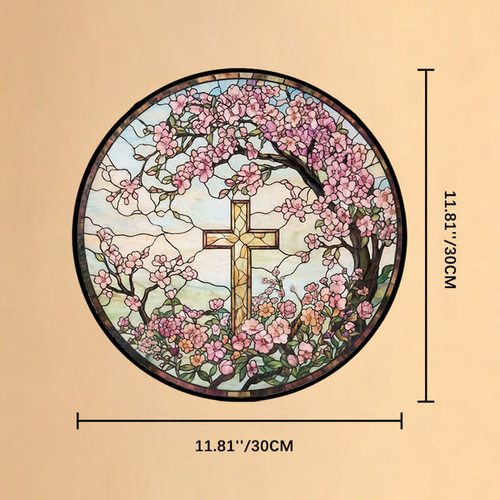 Christianartworkshop Croce da giardino floreale in vetro, acchiappasole: emblema di radiose benedizioni celesti. - 11,81''*11,81''*0,14''/30*30*0,35cm - image 10