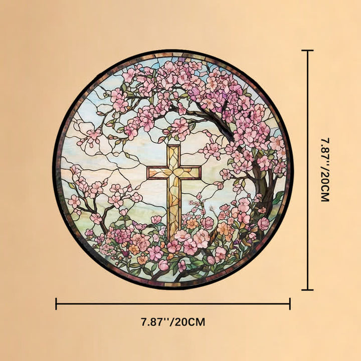 Christianartworkshop Croce da giardino floreale in vetro, acchiappasole: emblema di radiose benedizioni celesti. - 7,87''*7,87''*0,14''/20*20*0,35 cm - image 8