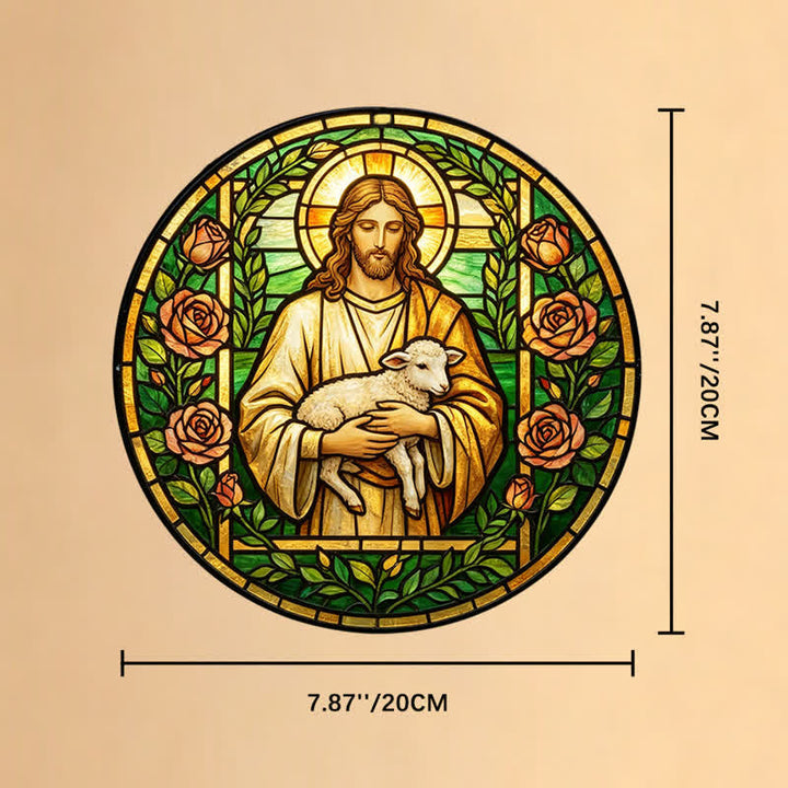 Christianartworkshop Acchiappasole in vetro con Gesù Buon Pastore: Emblema della tenera misericordia celeste - 7,87''*7,87''*0,14''/20*20*0,35 cm - image 8
