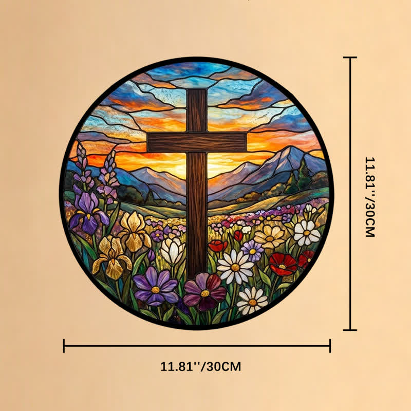 Christianartworkshop Acchiappasole in vetro Sunrise Meadow Cross: emblema di radiosa speranza celeste - 11,81''*11,81''*0,14''/30*30*0,35cm - image 10