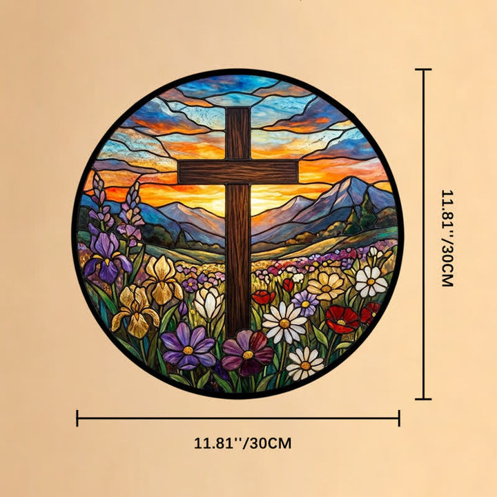 Christianartworkshop Acchiappasole in vetro Sunrise Meadow Cross: emblema di radiosa speranza celeste - 11,81''*11,81''*0,14''/30*30*0,35cm - image 10