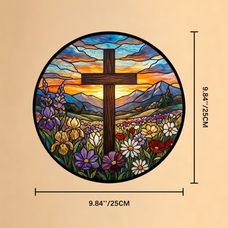 Christianartworkshop Acchiappasole in vetro Sunrise Meadow Cross: emblema di radiosa speranza celeste - 9,84''*9,84''*0,14''/25*25*0,35 cm - image 9