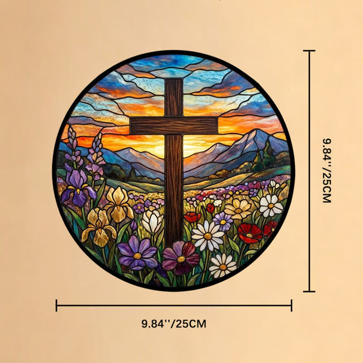 Christianartworkshop Acchiappasole in vetro Sunrise Meadow Cross: emblema di radiosa speranza celeste - 9,84''*9,84''*0,14''/25*25*0,35 cm - image 9