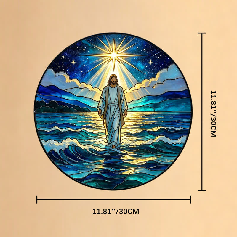 Christianartworkshop Acchiappasole in vetro "Gesù dell'Oceano della Notte Profonda": Emblema di Sacra Autorità Calmante - 11,81''*11,81''*0,14''/30*30*0,35cm - image 10